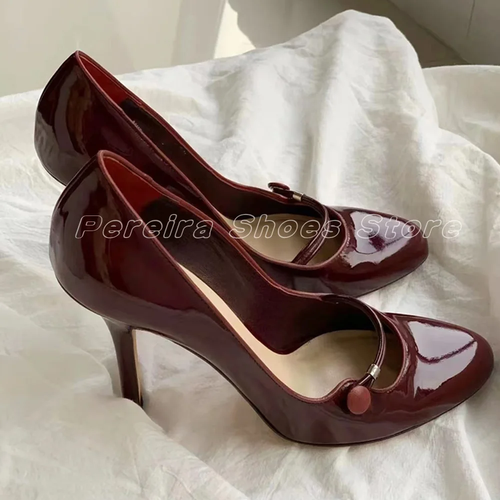 Chunky Red  Patent Leather Stiletto Pointed Toe  British Style Sexy Slip On  Vintage Mary Versatile Shoes High Heels