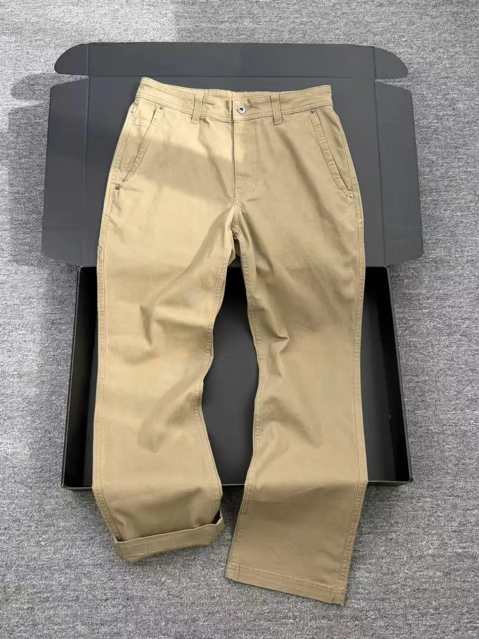 Men's Outdoor Casual Cotton Breathable Washed Denim Pants Elastic Straight Leg Trousers Comfortable Lightweight Autumn Wear