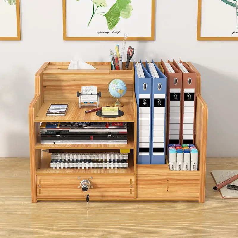 Office Desktop Multi-layer Storage Box with Lock Home Work Station Style File Drawer Organizer Desk Miscellaneous Items