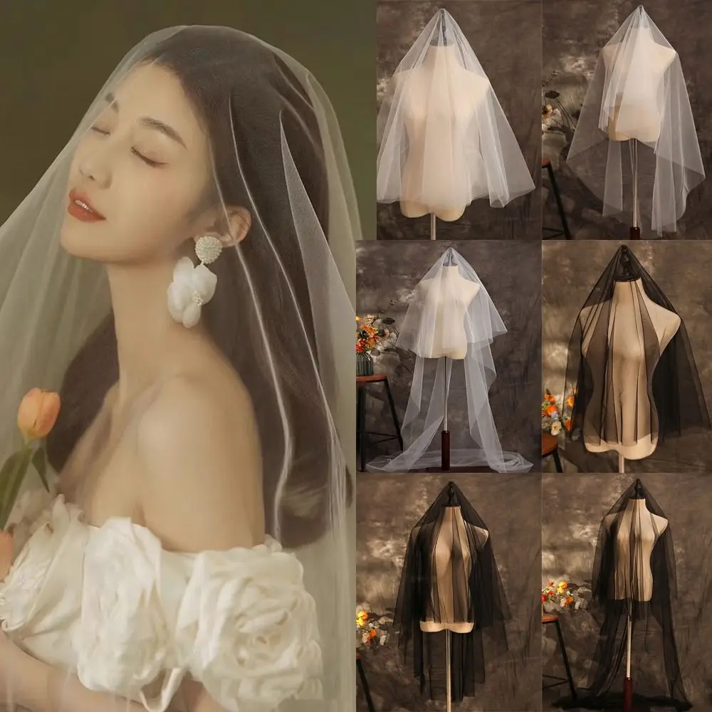 New Single Layer Bridal Veil White Long Women's Tulle Simple Elegant Wedding Veil