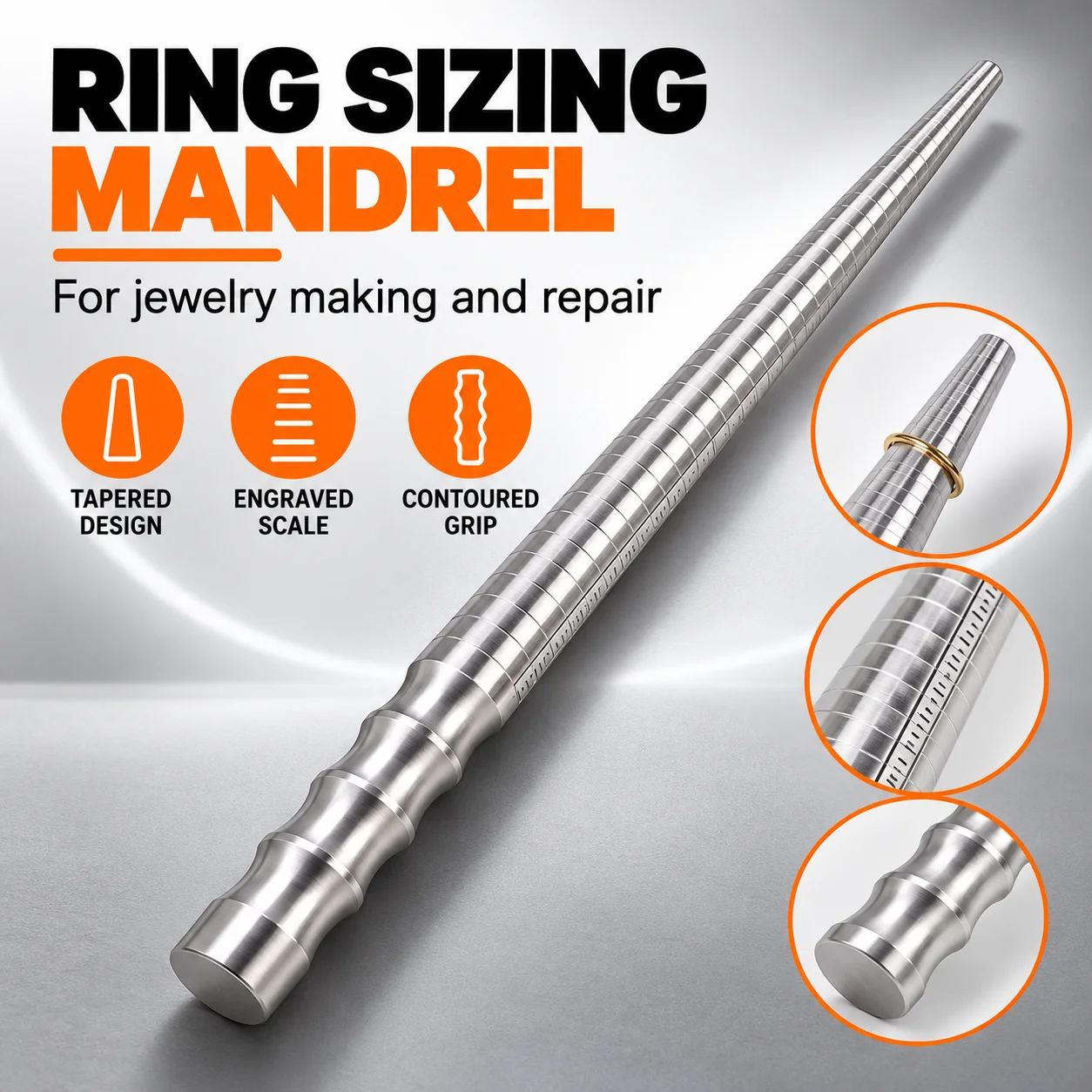 Professional Ring Sizing Mandrel With US EU Size Chart - For Jewelry Making Bench Jeweler Resizing Stretching Shaping And Repair
