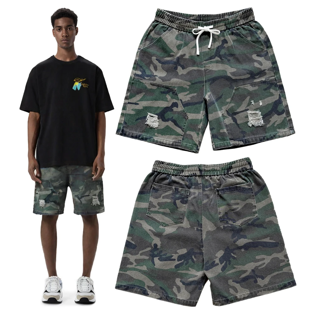 New Streetwear Clothing Military Camouflage Shorts Pants Hiphop Street Style Cotton Casual Vintage Distressed Ripped Short Pants