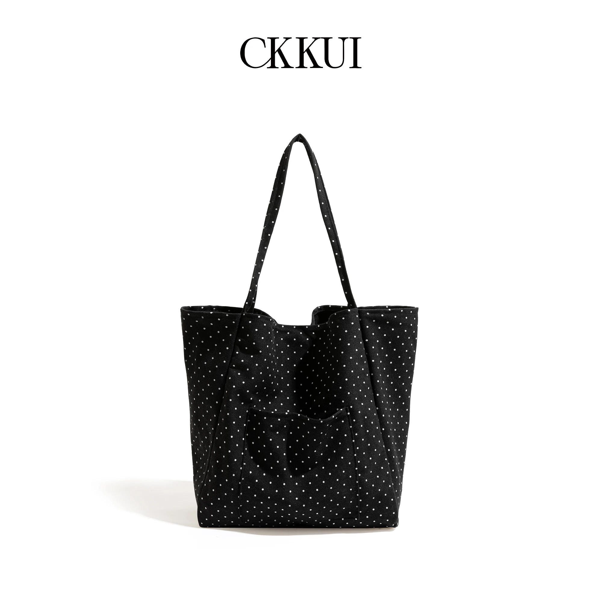 CKKUI Korean Style Canvas Polka Dot Casual Shoulder Bags Large Capacity Multifunctional Shopping Bag Sweet and Simple Bucket Bag
