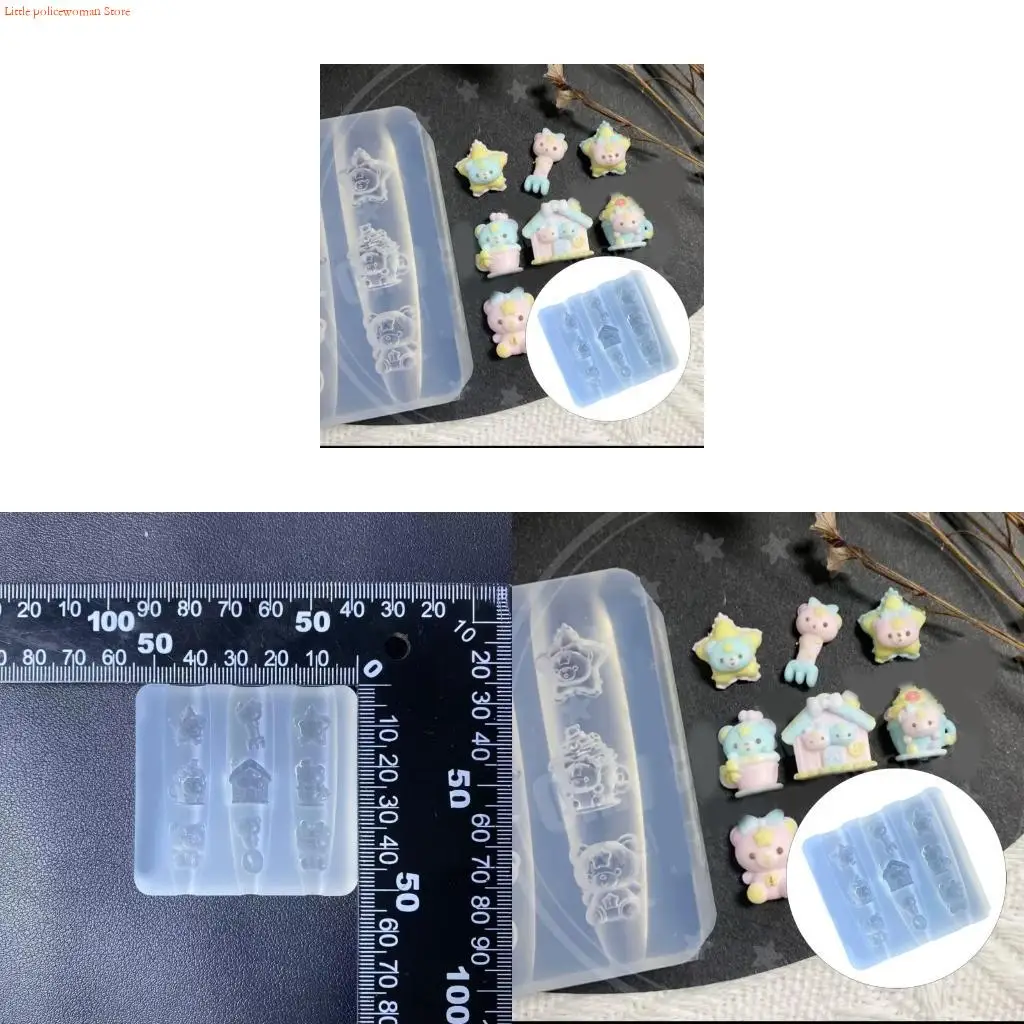 F92D High Transparency Silicone Bear House Art Mold For Crafts Professional Manicure Tools For Parties Weddings