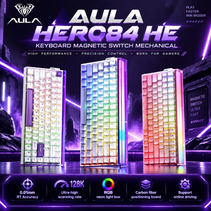 AULA HERO84 HE Mechanical Magnetic Switch Gaming Keyboard Hall Effect Switch 8K Polling Rate 128K Scan Rate RGB Backlit Esports