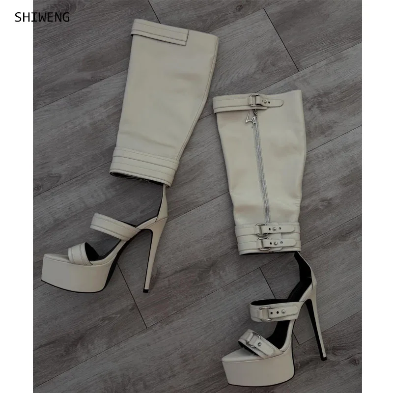 2026 Women Platform Sandals Sexy Thin High Heel Boots Concise Open Toe Black Yellow Casual Shoes Women US Plus Size 44