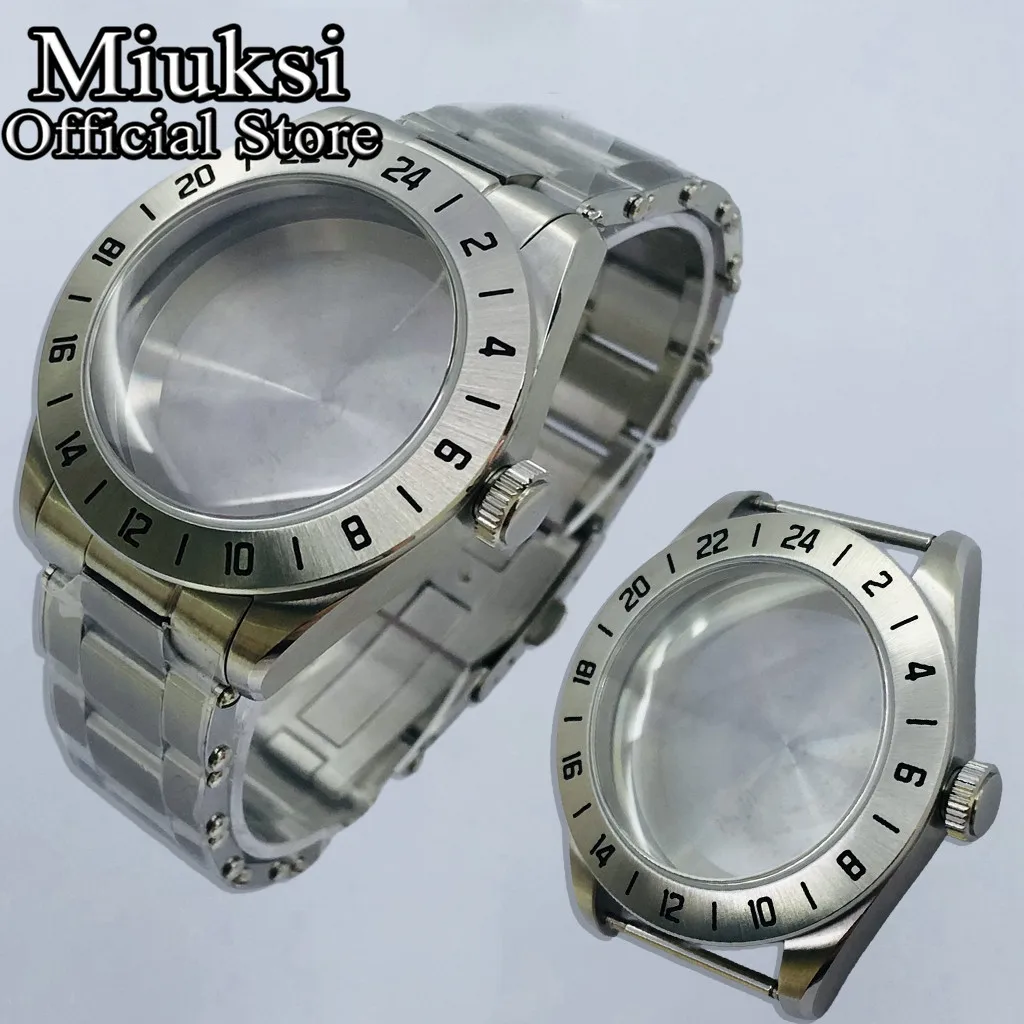 Miuksi 39mm silver sterile watch case domed sapphire glass fixed bezel fit NH35 NH36 NH34 ETA2824 PT5000 movement