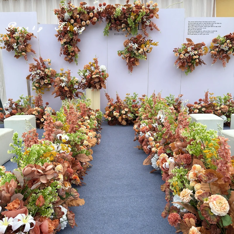 Artificial Flowers Outdor Wedding Decoration Hanging Flower Row Road Lead Floor Flower Runners Silk Floral Ball Home Decor