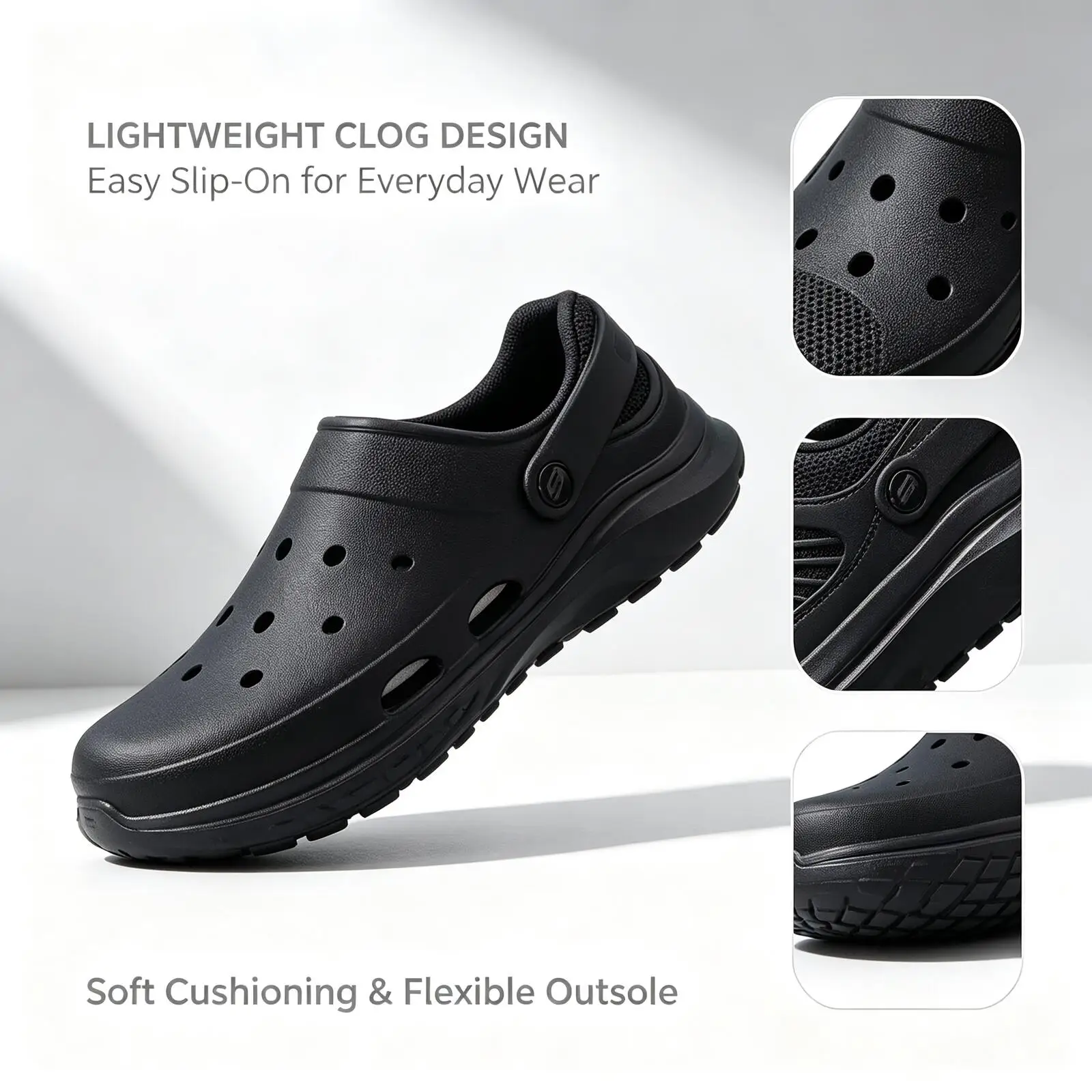 Skechers New Unisex Couple Black EVA Clogs Comfort Cushion Waterproof Outdoor Beach Pool Walking Slip On Sandals 243285-BBK