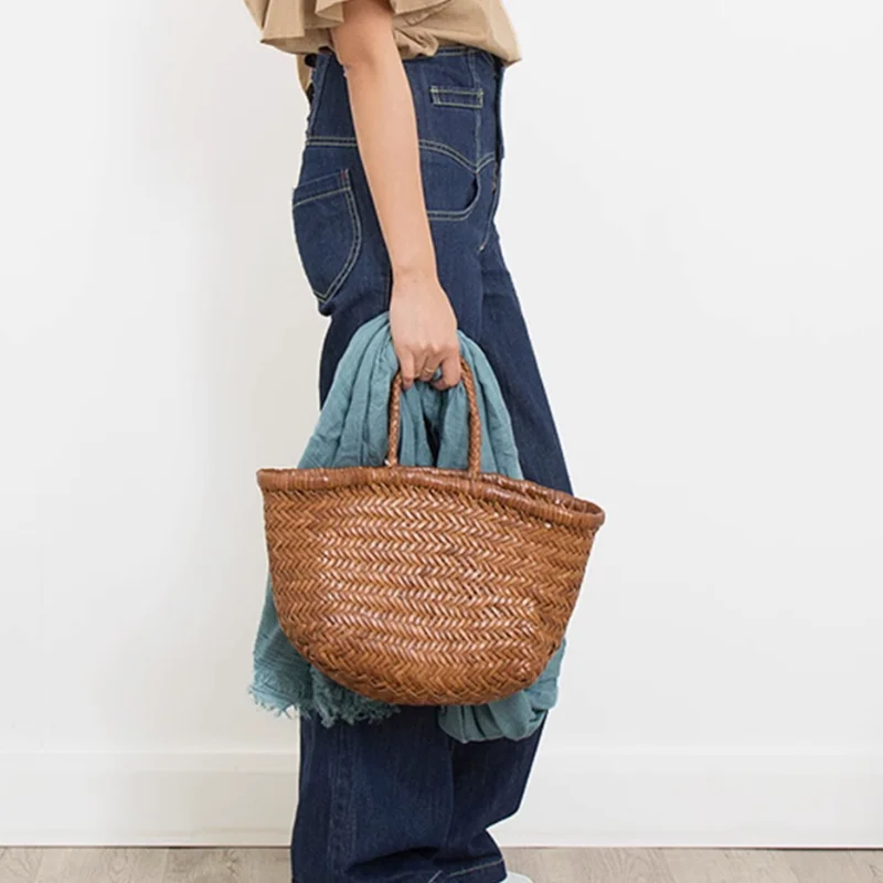 Natural A layer of cowhideWeave Handbags Fashion Hand Made Ladies Woven Handbag Exquisite Tote Dating Shopping Bags
