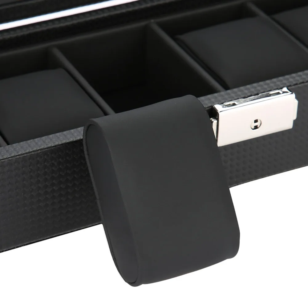 Elegant Carbon Fiber Watch Box 6-Slot Leather Storage Box Black Woven Pattern Jewelry Box Home