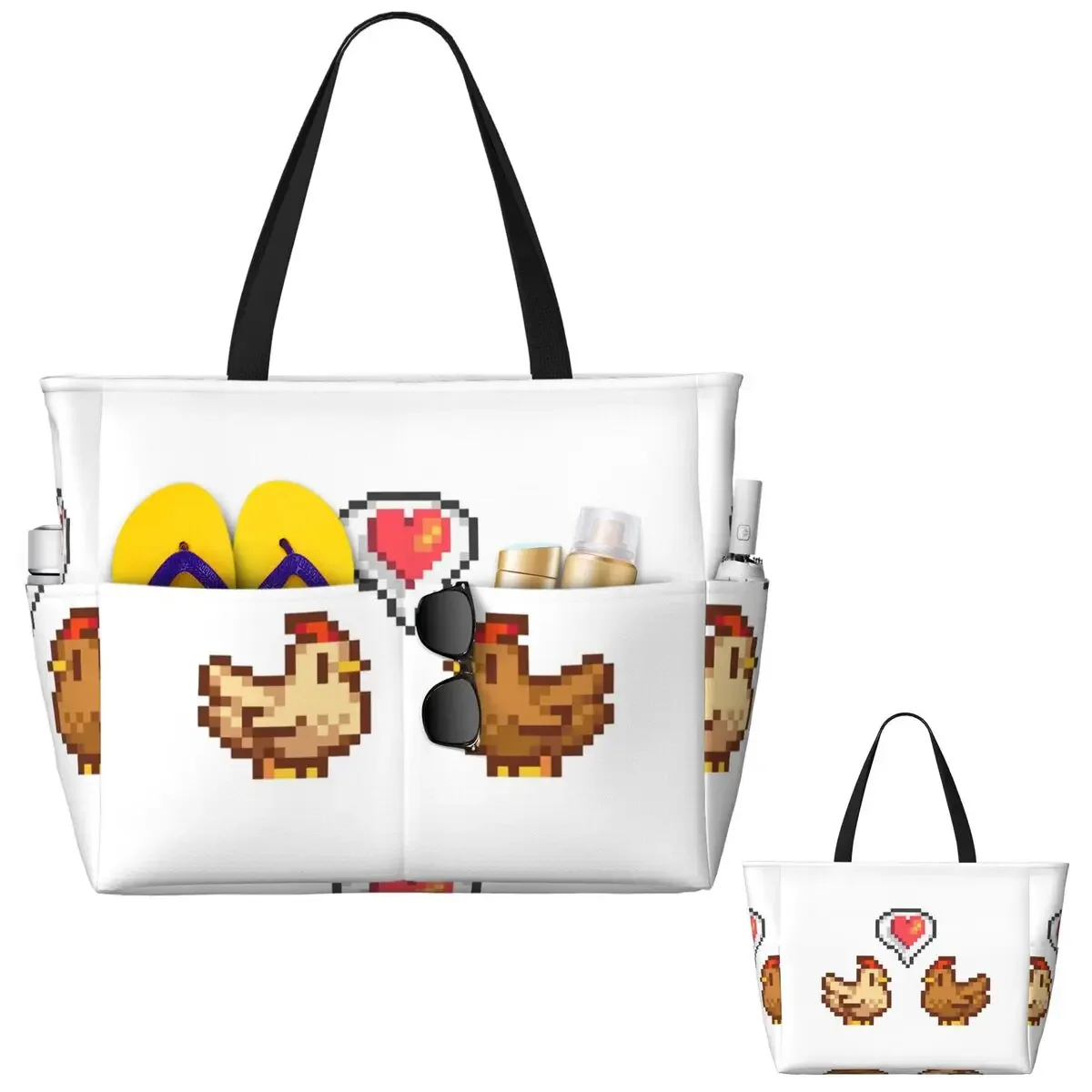 Stardew Valley Chicken Lov Beach Tote Bag Sport Gym Yoga Duffle Large Tote Bag Women Travel Bag Fitness bag