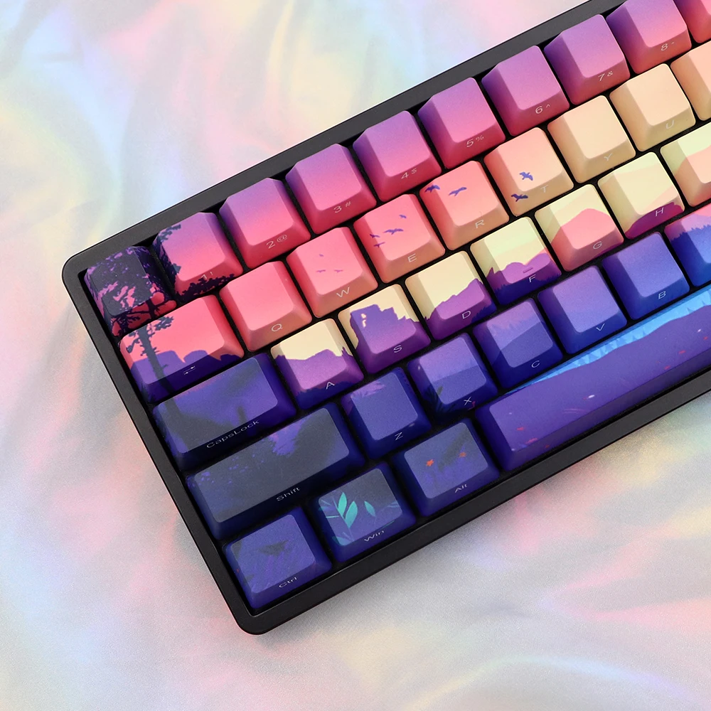 Purple Environment Keycaps OEM Profile Side-Print Translucent Keycap PBT Multi-Coloured Style Shine Through KeyCap For Keyboards