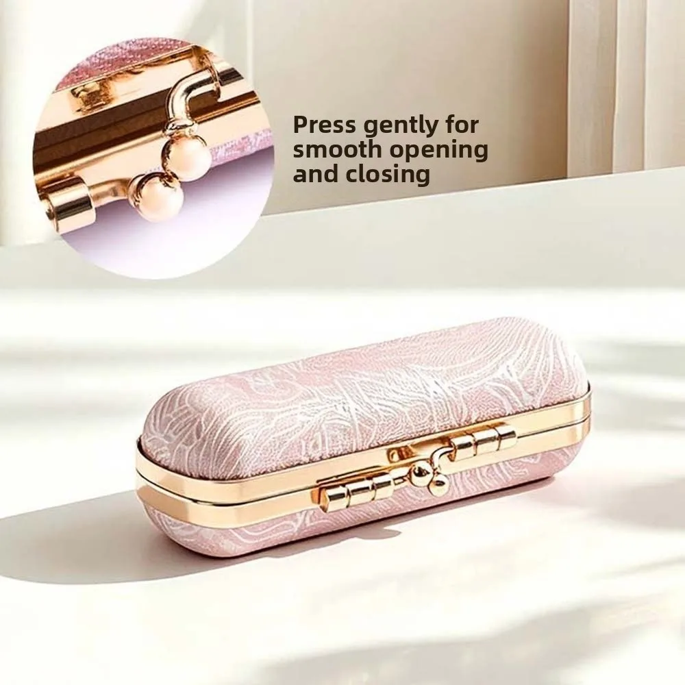 Kiss Lock Clasp Mini Ring Box Velvet Slots Lining Faux Leather Outer Travel Jewelry Case Cylinder Round Shape Luxury Style Look