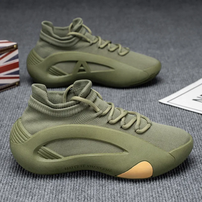 New Men's Sports Shoes with Breathable and Lightweight Mesh Fly Woven Socks, Fashionable and Trendy Casual Sports Running Shoes