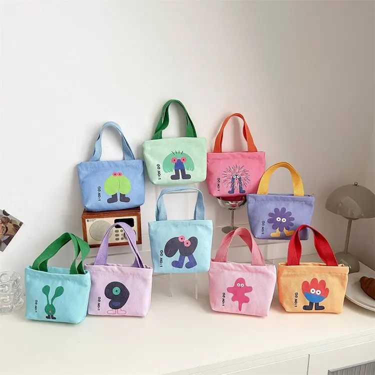 New Mini Canvas Bag Cartoon Women's Handbag Korean Style Small Bags Cute Hand Lunch Bag Casual Tote Bags Hand Snack Bag Chang