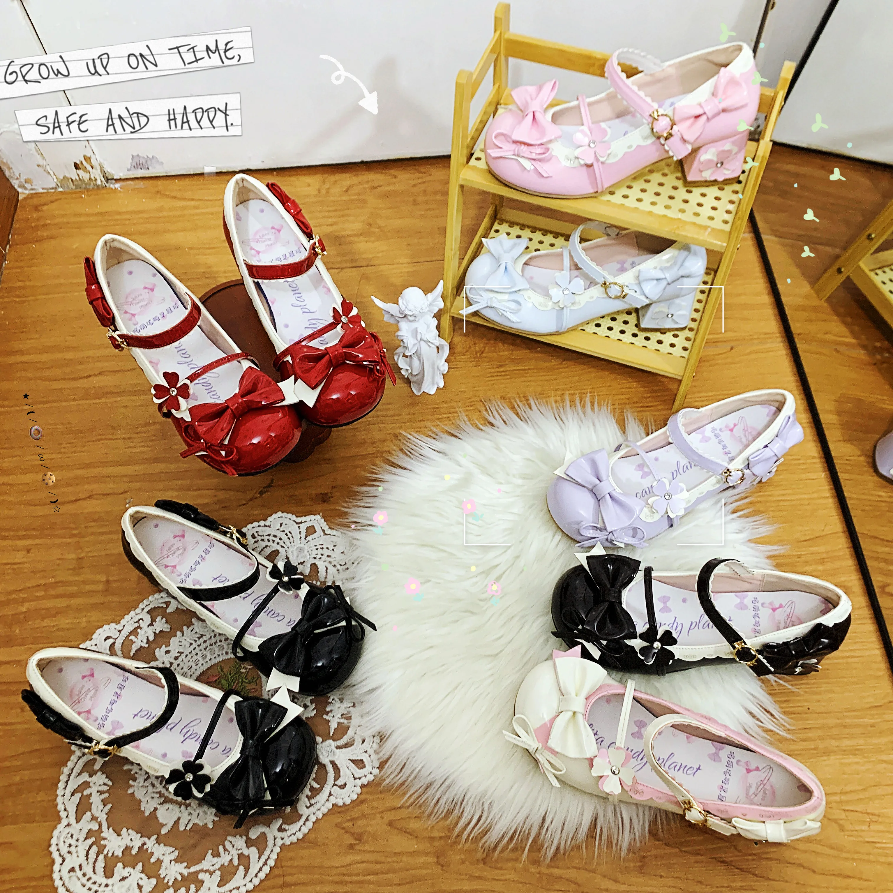 Japanese Original Sweet and Cute Lolita Shoe Big Head Mid-heel Shoes Versatile Large Size Lo Shoe Round Head Mary Jane Shoes
