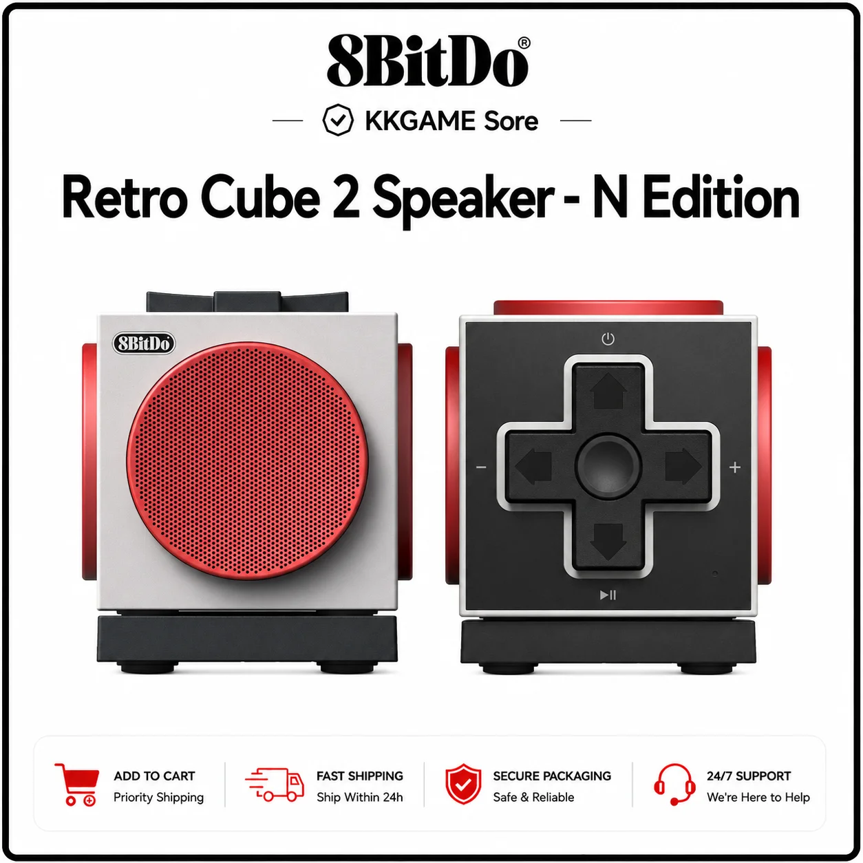 8BitDo Retro Cube 2 Speaker N Edition, Bluetooth 5.3, 2.4G Wireless and Wired USB 3 Connection Modes