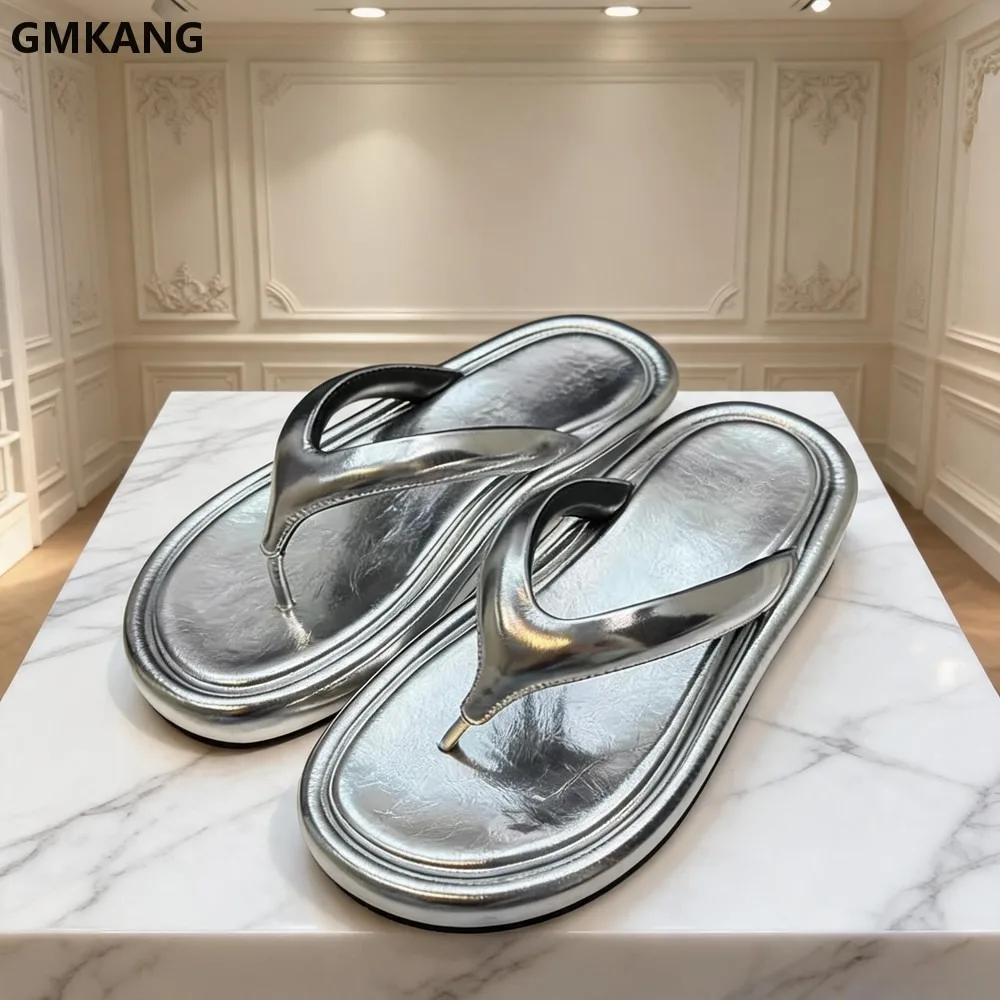 Summer Genuine Leather Slippers Woman Lightweight Comfort Thick Sole Mules Shoes Casual Beach Vacation GMKANG Flip Flops