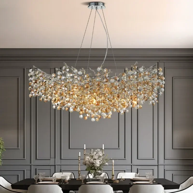 Modern Rectangle Crystal Chandelier Dining Room Table Nordic Large Gold Branch Hanging Crystal Pendant Chandelier Living Room