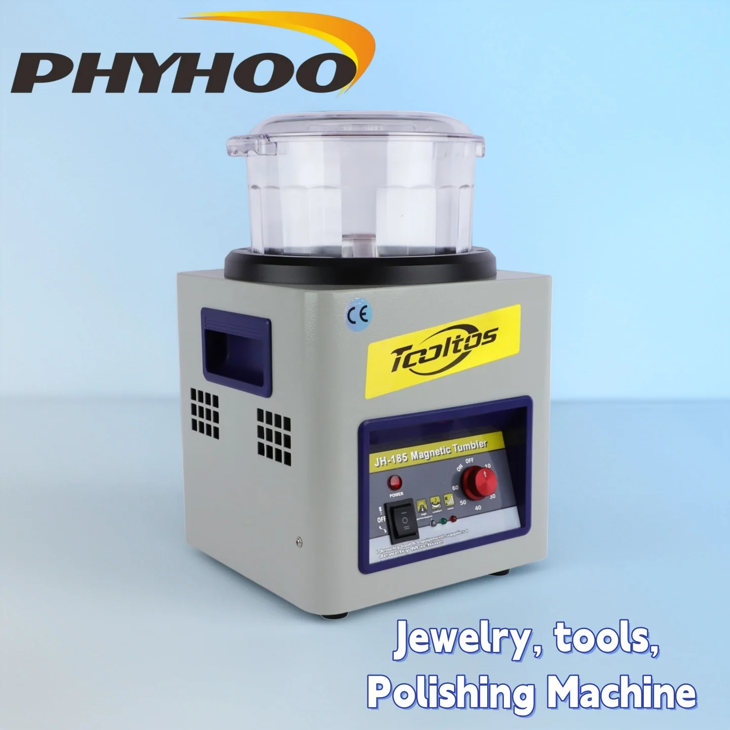 PHYHOO Jewelry Mini Polisher Rotary Surface Tumbler Capacity Polishing Finishing Machine with Glass Barrel Lock Buckle(JH-185)
