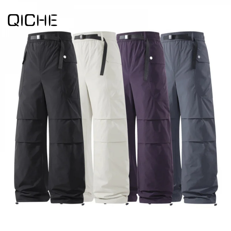 QICHE 2026 New Men's Duck Down Pants Graphene Heating Warm Trousers Waterproof Windproof Cargo Down Ski Pants