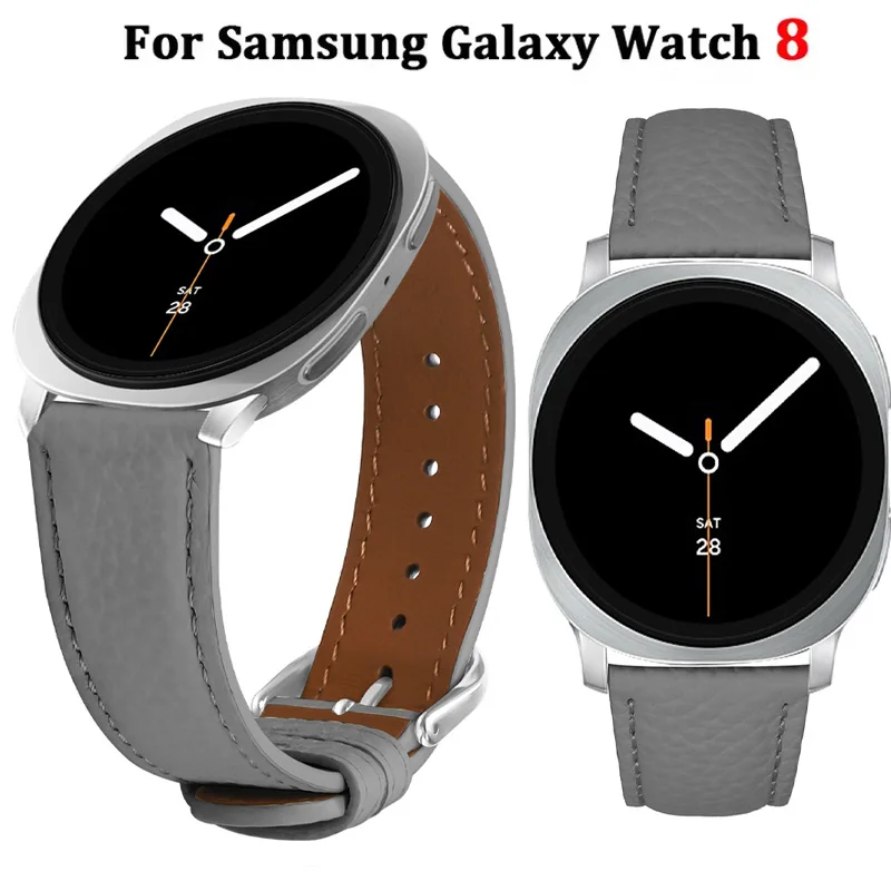 Leather Watch Strap For Samsung Galaxy Watch 8 40mm 44mm 8 Classic 46mm No Gaps Wrist Bands For Samsung Watch 8 Bracelet Correa