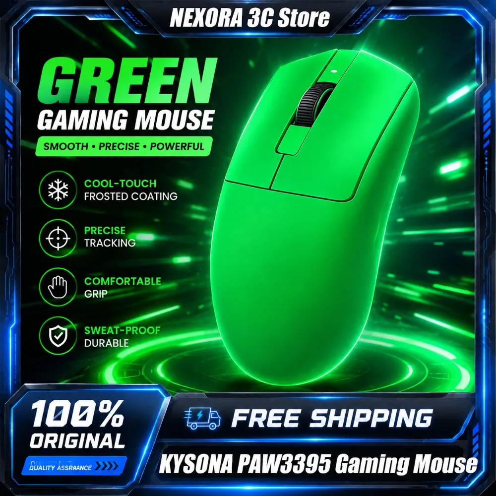KYSONA Wireless Gaming Mouse PAW3395 Tri Mode 8K Polling Rate Ultra Lightweight Ergonomic Mice for Big Hands Valorant