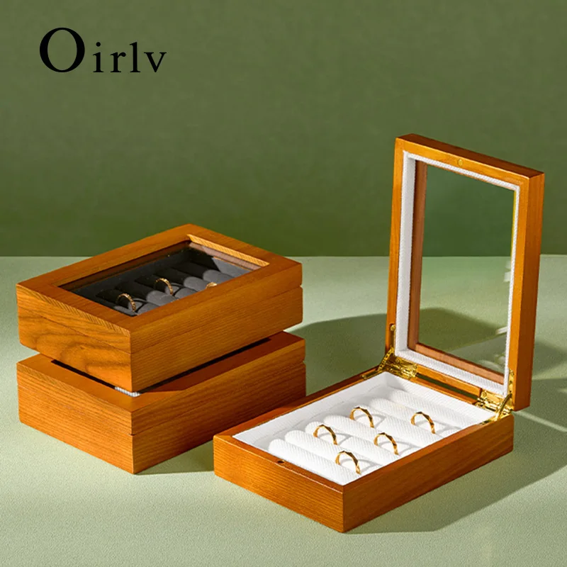 Oirlv Wooden Ring Box Retro Jewelry Display Ring  Box Multiple Jewelry Storage Organizer Display Case