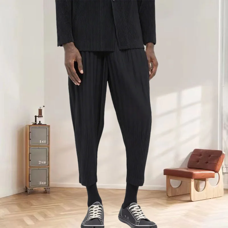 Miyake Pleated Pants Men's 2025 Summer New Pleated Casual Radish Harem Pants Nine Lantern Trousers Men's Casual