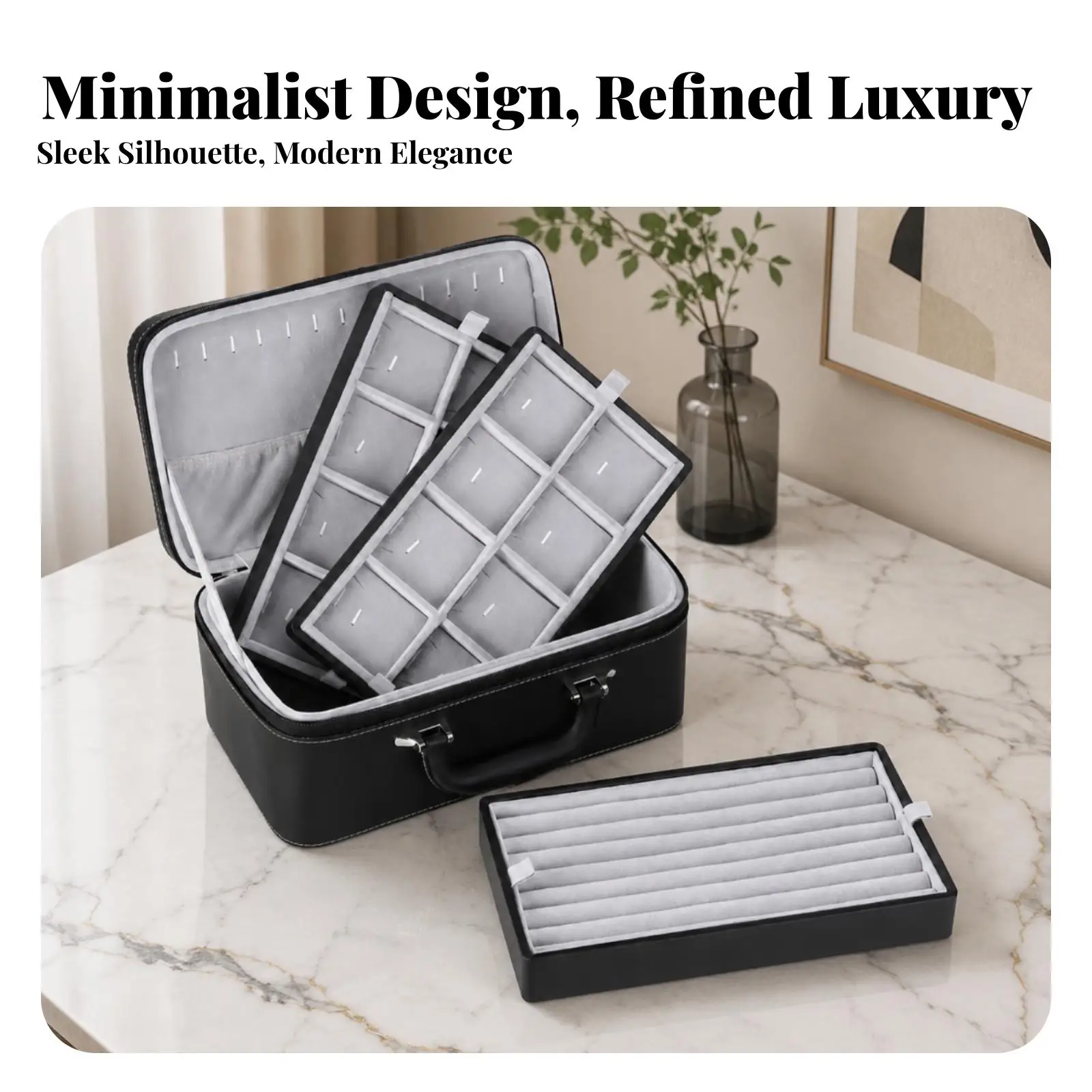 Faux Leather Jewelry Box with Handle | reliable zipAround Closure, Soft Fabric-Lined Interior, Jewelry Storage Box with Trays,