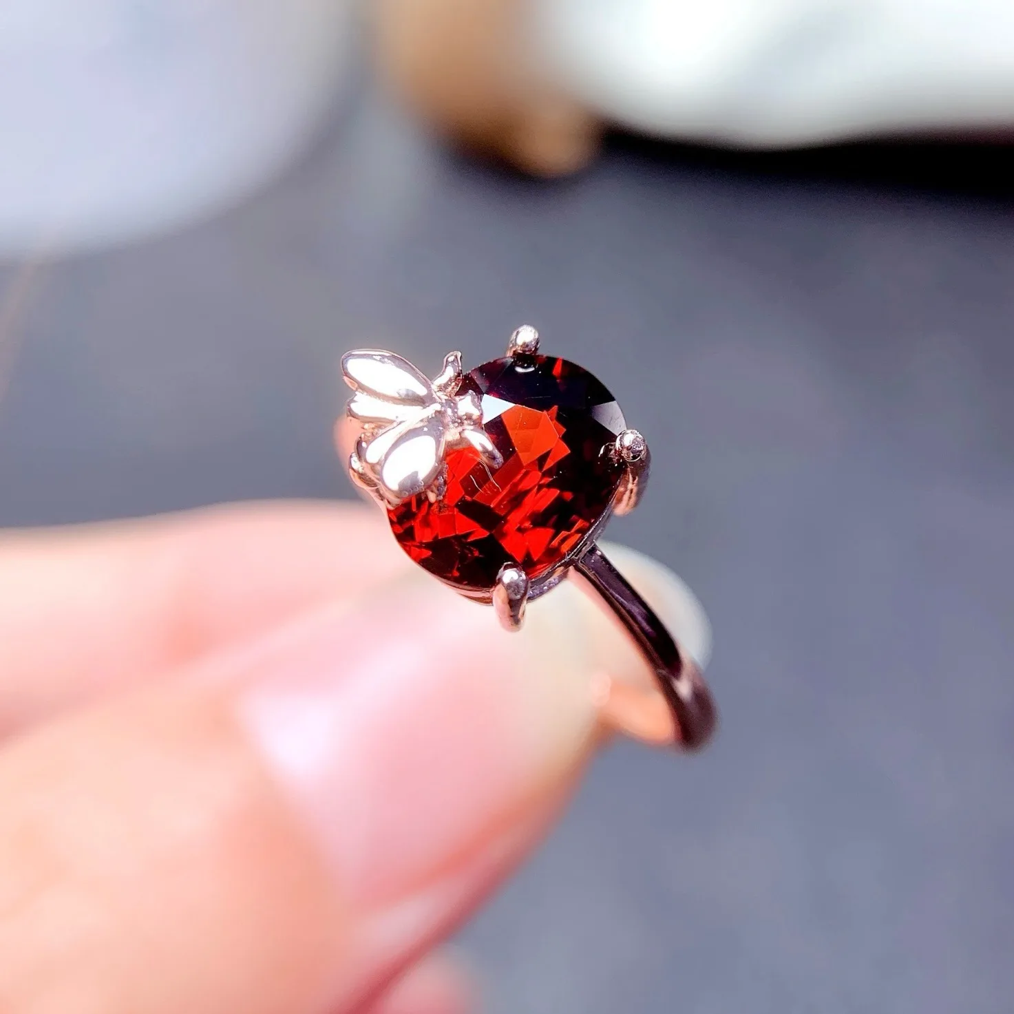 7x9mm Oval Natural Garnet Ring, Handmade 925 Sterling Silver Ring Spessartite Ring, Gift for Her, Anniversary Gift
