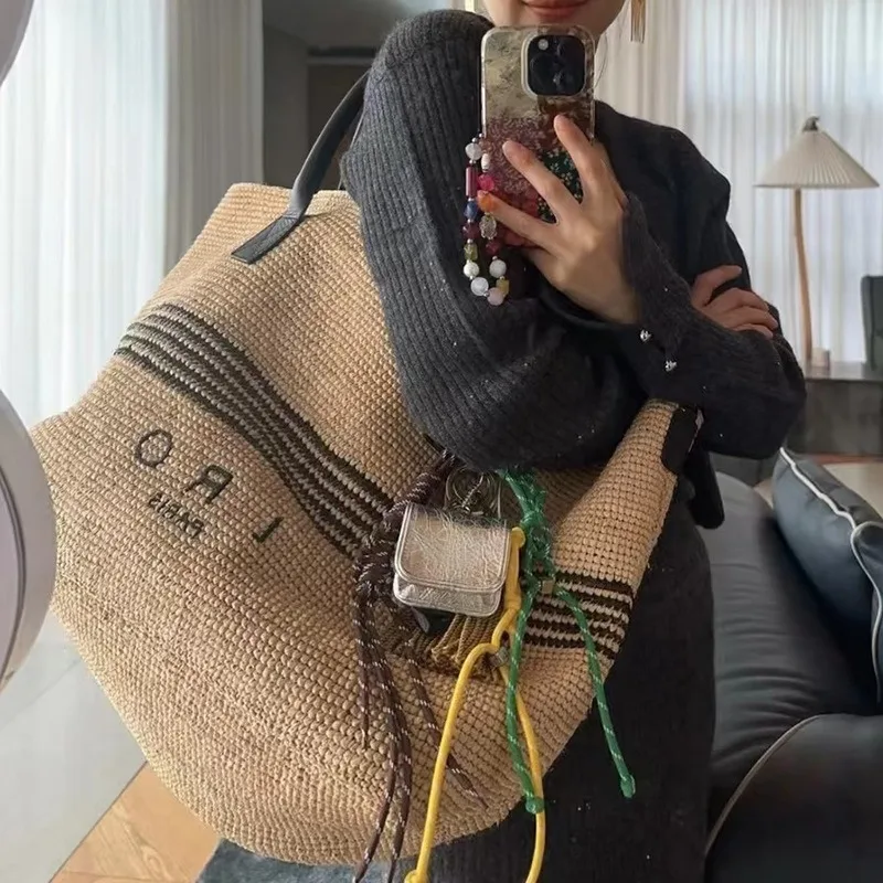 Fashion Large Handmade Woven Straw Shoulder Bag Women Luxury Tote Bag Vintage Handbags Purses Designer Vacation Beach