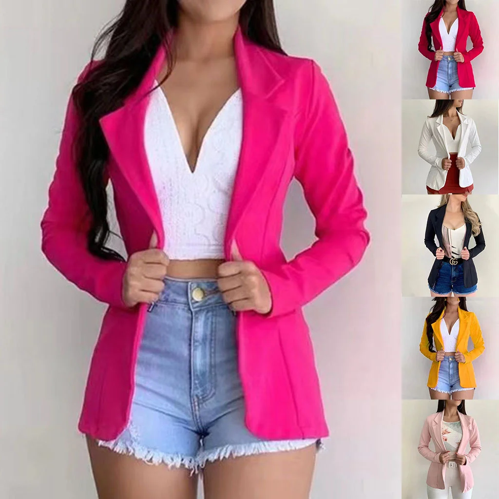 Formal Blazer Women Office Work Set Pocket Jacket Coat Loose women wear Women Blazer Casual Long-sleeved Top Solid Color Suit