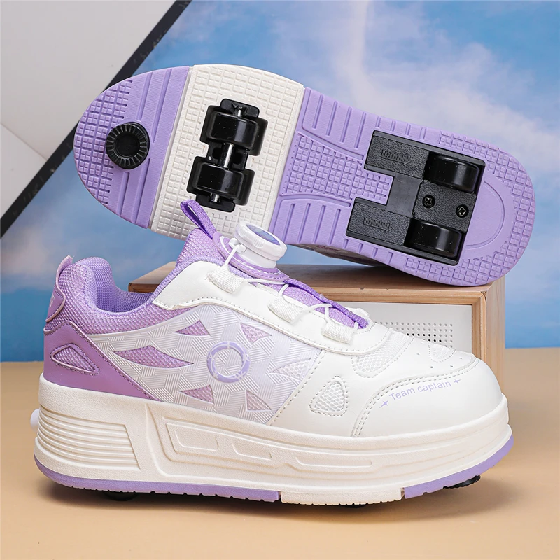 Children Roller Shoes Deformation With 4 Wheels High Quality Fashion Youth Sneakers Semi Professional Parkour Urban Skate Shoes