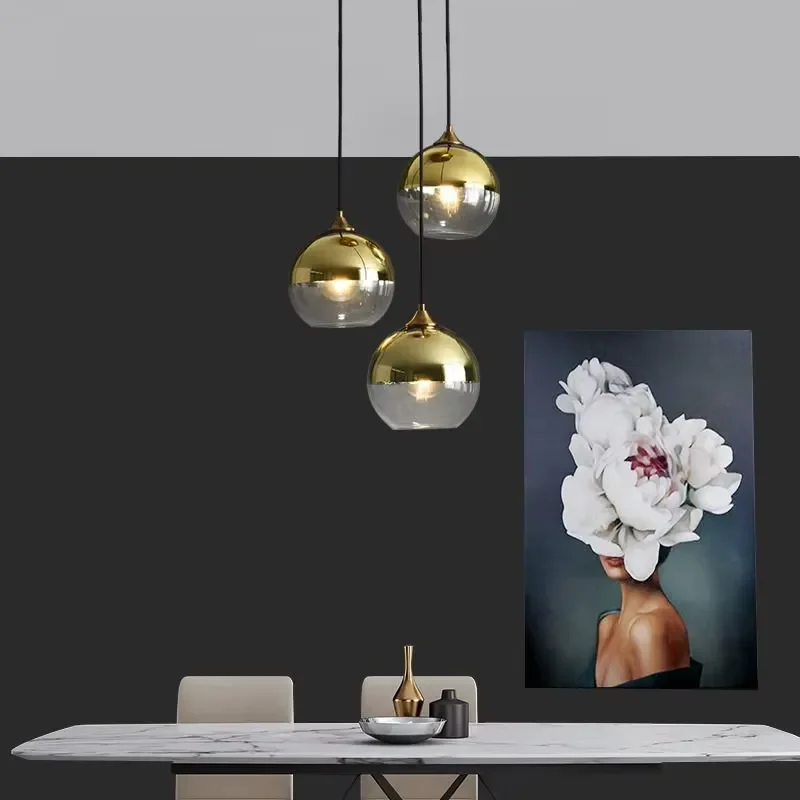 Modern Smoky Gray Lampshade Glass Pendant Lamp LED Chandelier for Dining Room Ceiling Hanging Light Indoor Lighting Fixture