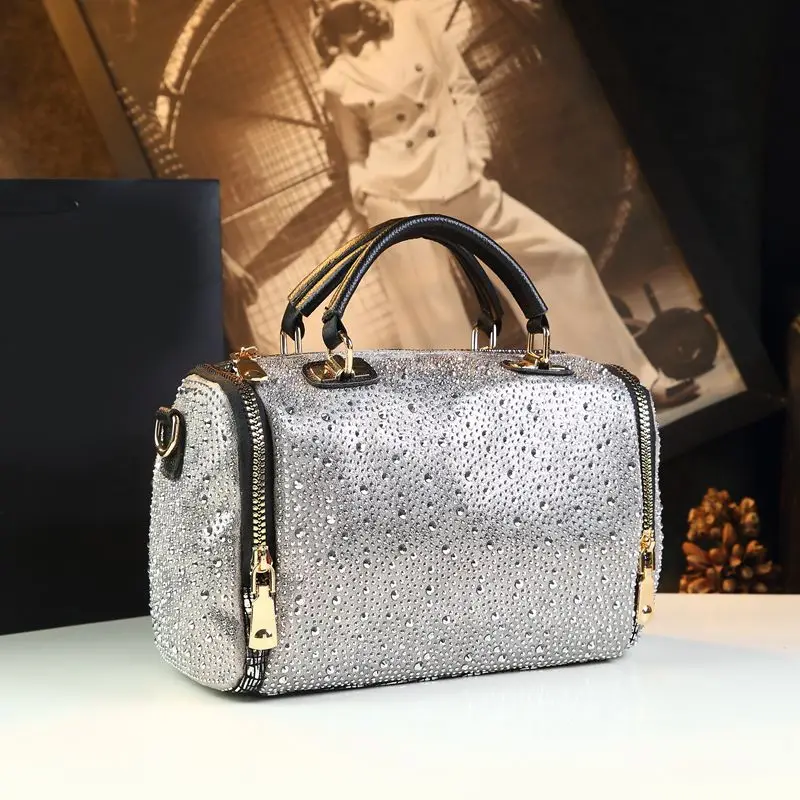 Luxury Diamonds Women Handbags Genuine Leather Ladies Boston Bag Large Capacity Cross-body Shoulder Bags Pillow Trend Fashion