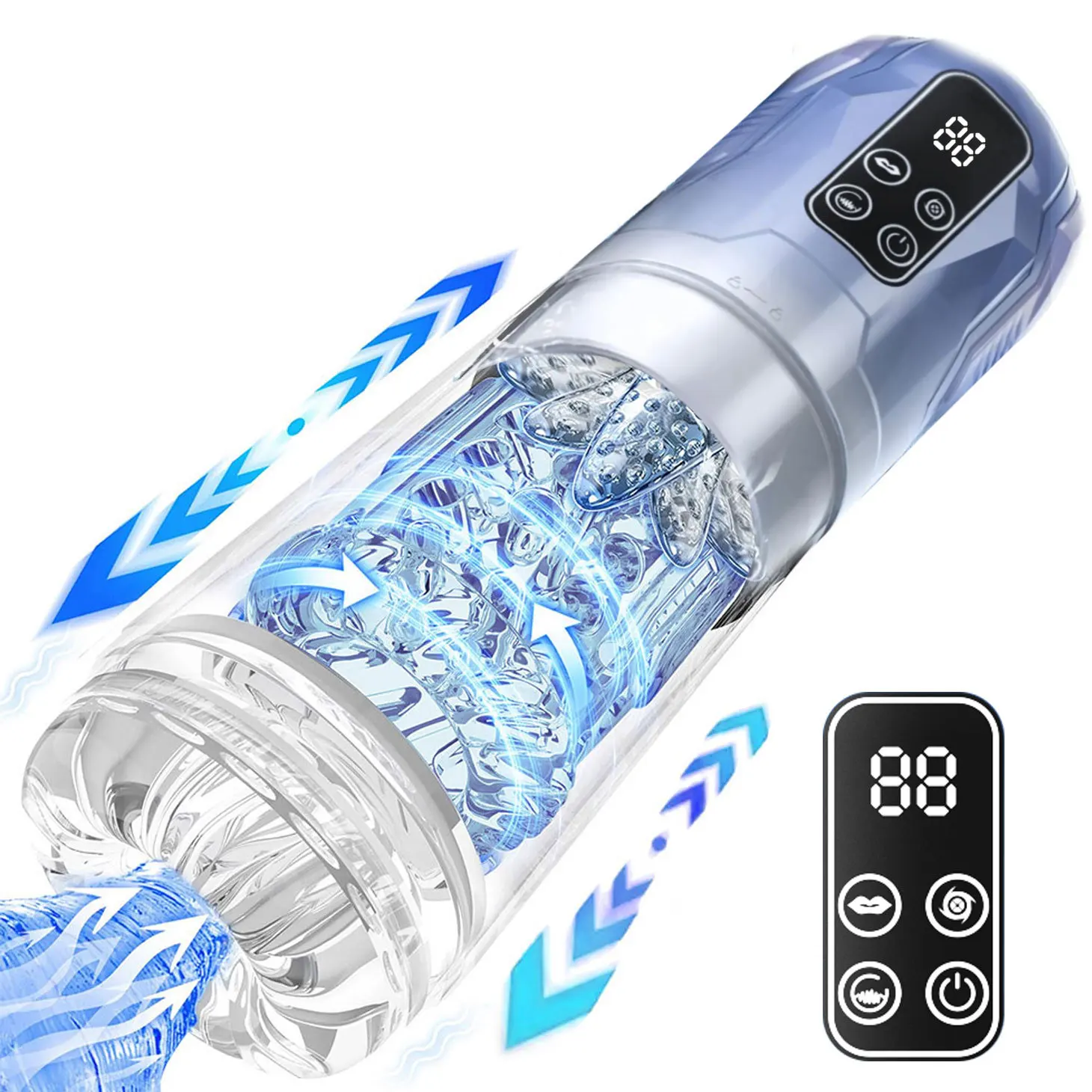 LCD Automatic Sucking Male Masturbator Penis Pump Water SPA Real Pocket Pussy Stroker Thrusting Rotating Licking Sex Toy for Men