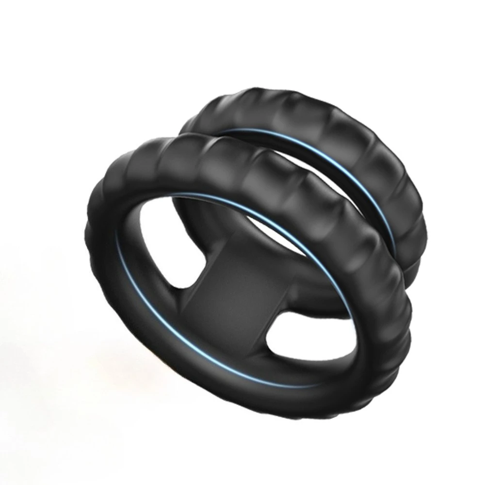 Reusable Silicone Penis Sleeve Dual Ring Male Delay Ejaculation Stamina Training Cock Ring Enhancer Scrotum Bind Elastic Sex Toy