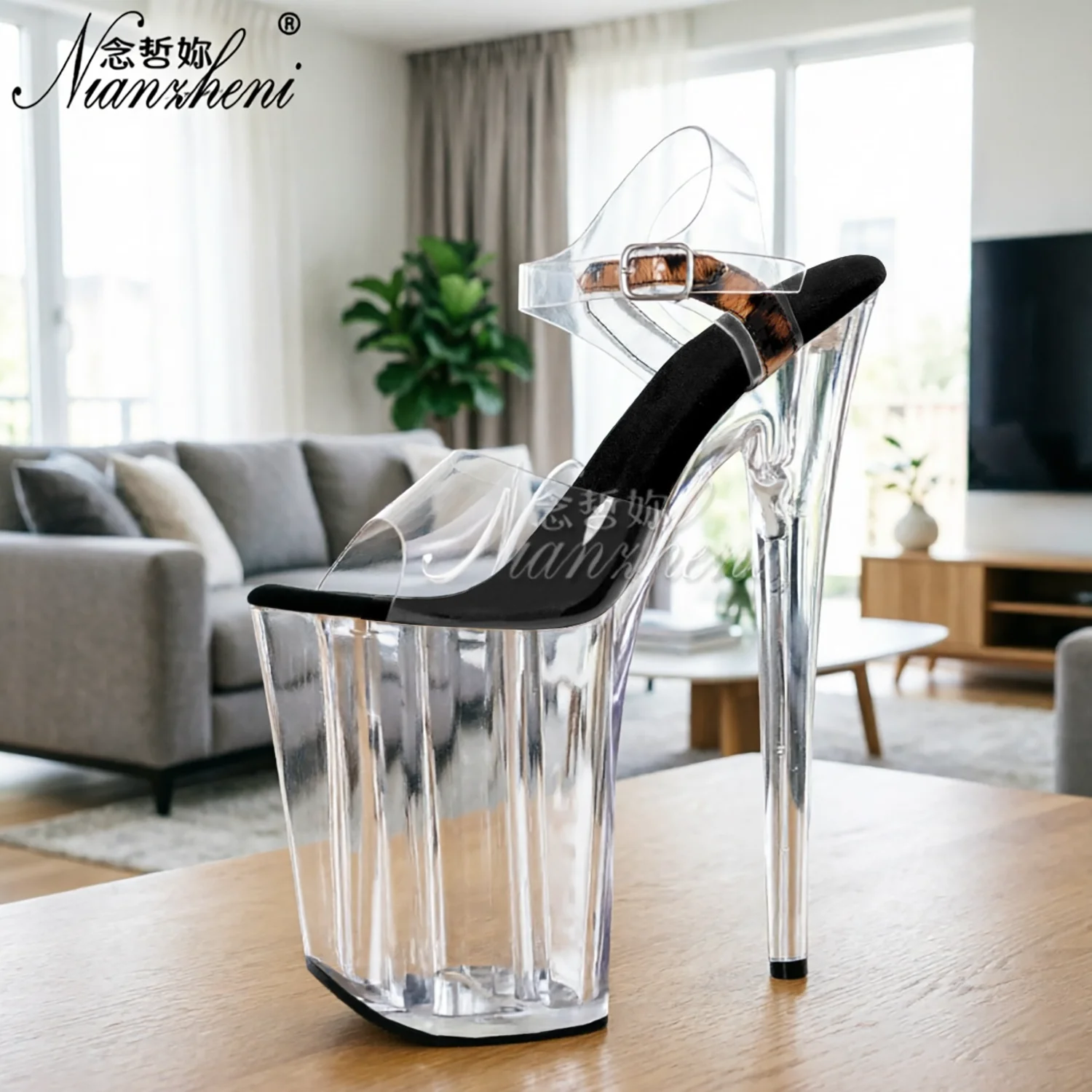 Leopard Print 9-Inch High Heels Crystal Exotic Platform Sandals for Women Sexy Fetish Pole Dancing Stripper Wedding Dress Shoes