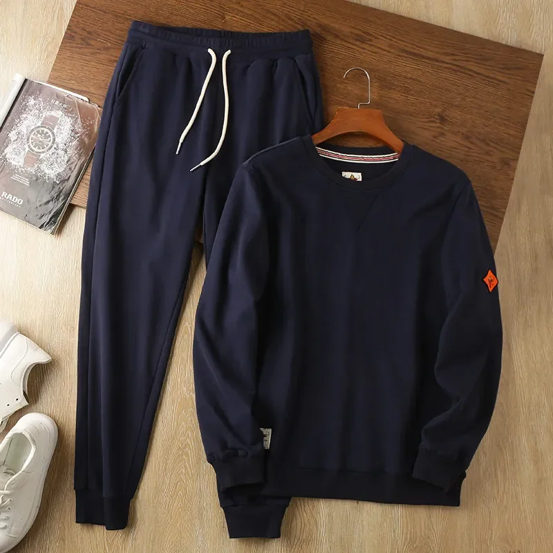 Sports suit! Japanese casual men's autumn and winter brushed thickened cotton terry solid color sweater corset sweatpants tide