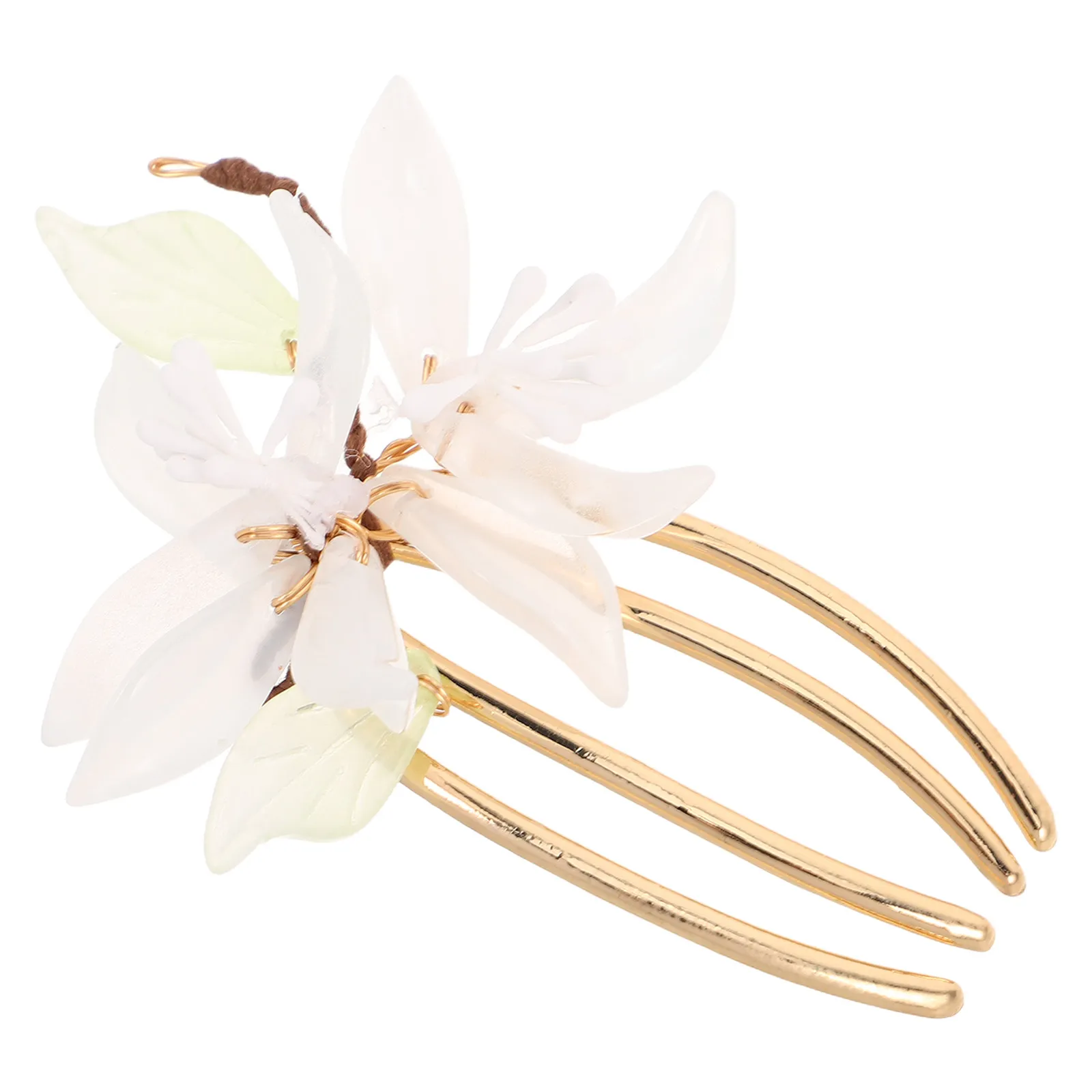 Floral U Shaped Hairpin Orchid Flower Hair Comb Elegant Vintage Wedding Updo Chignon Styling Accessory
