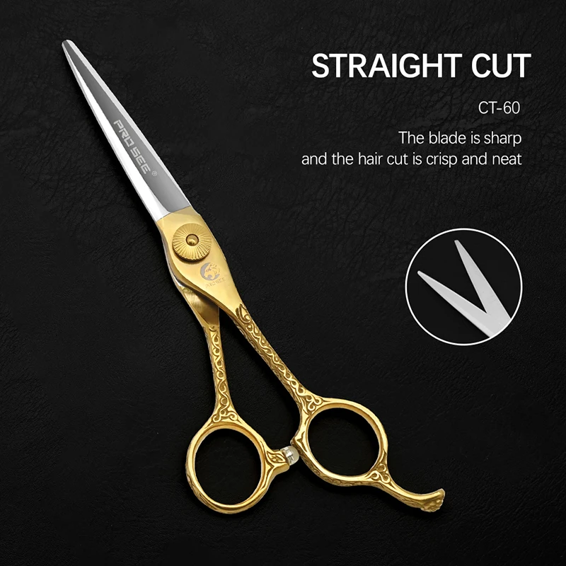 PROSEE Professional 6 Inch Gold Titanium Hair Scissors VG10 Steel Cutting and Thinning Shears Salon Barber Hairdressing Tool