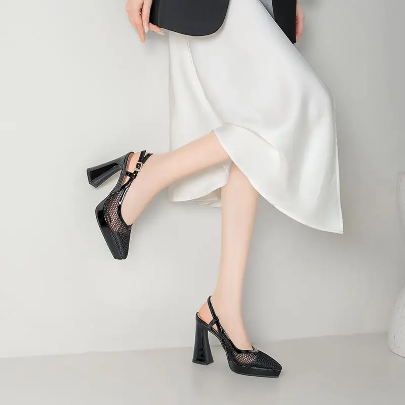 ORCHALISA 2027 New Fashion Sandals Pointed Toe Strange Heels 11cm Platform 2cm Buckle Strap Breathable Mesh Summer Shoes 42 43