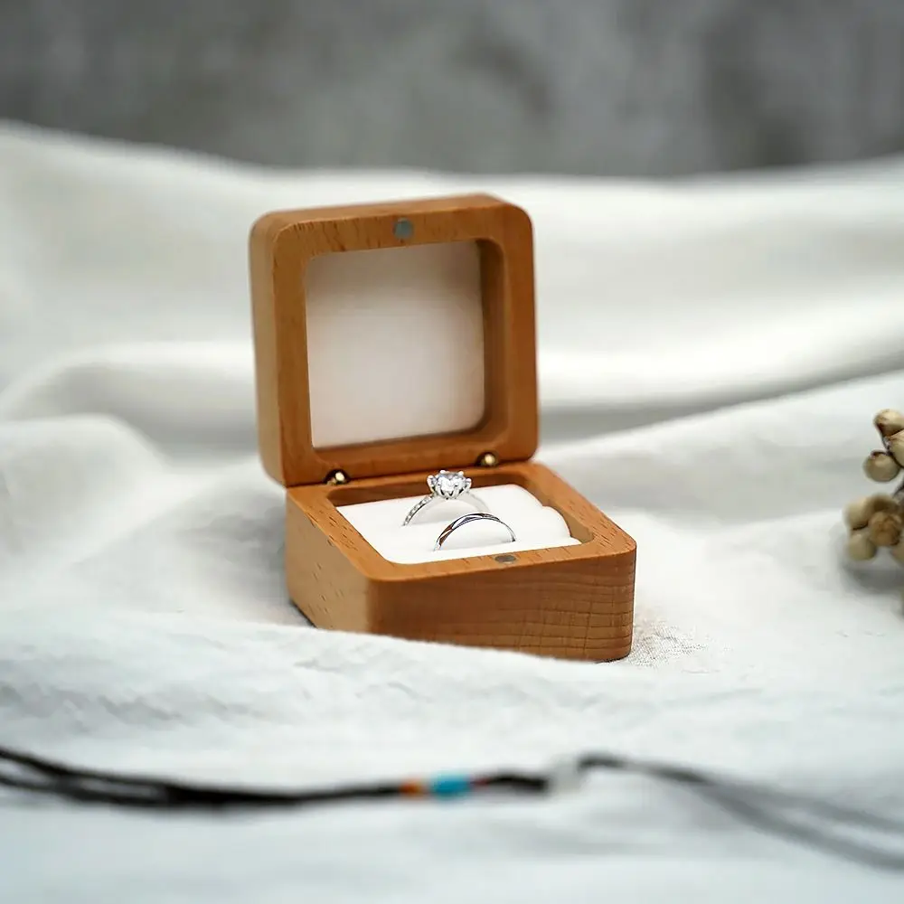 Velvet Wood Rings Box Retro Ear Studs Case Earrings Display Tray Exquisite Jewlery Organizer Ring Earring Holder Valentines Day