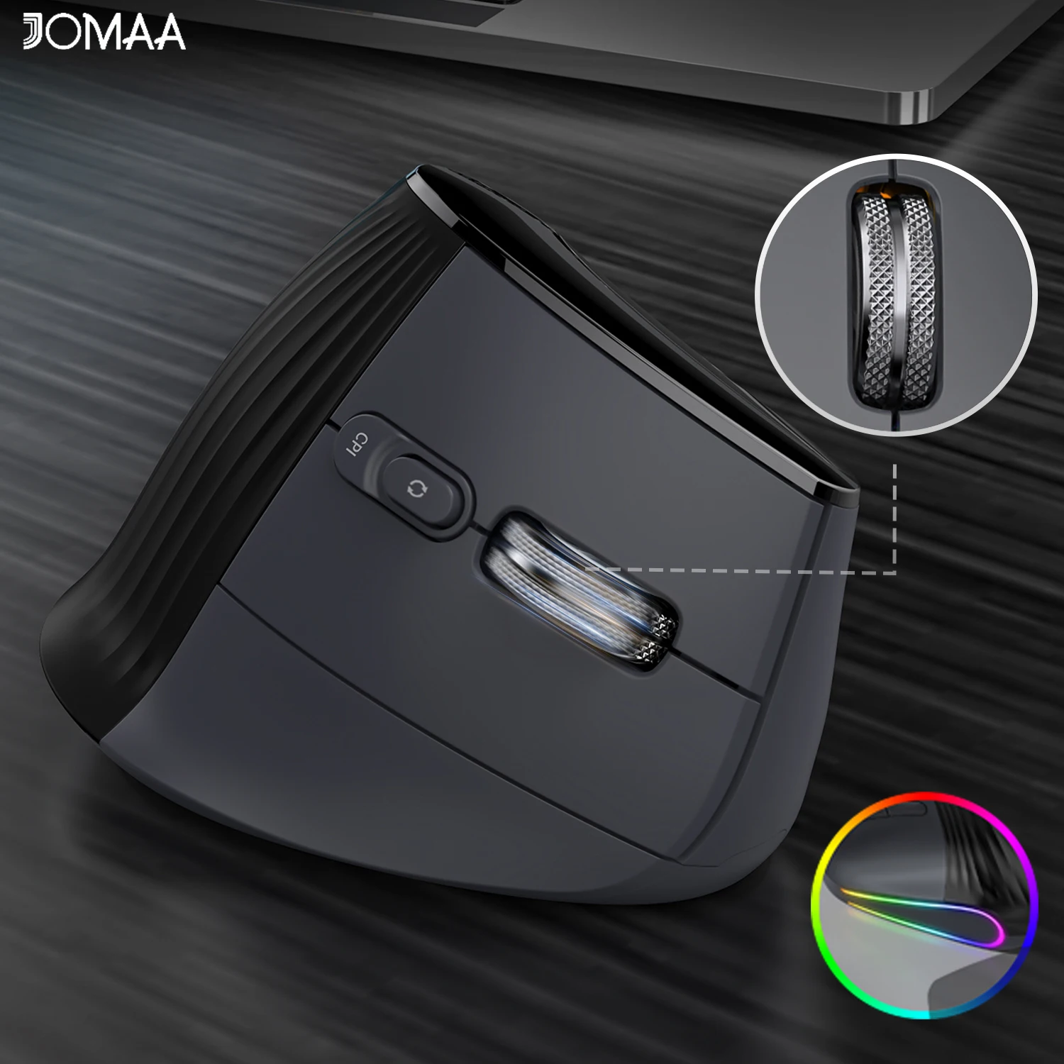 JOMAA Speed Roller Wireless Vertical Mouse Ergonomic Mice RGB Backlit Bluetooth+2.4G Mouse for Laptop Tablet OS Windows