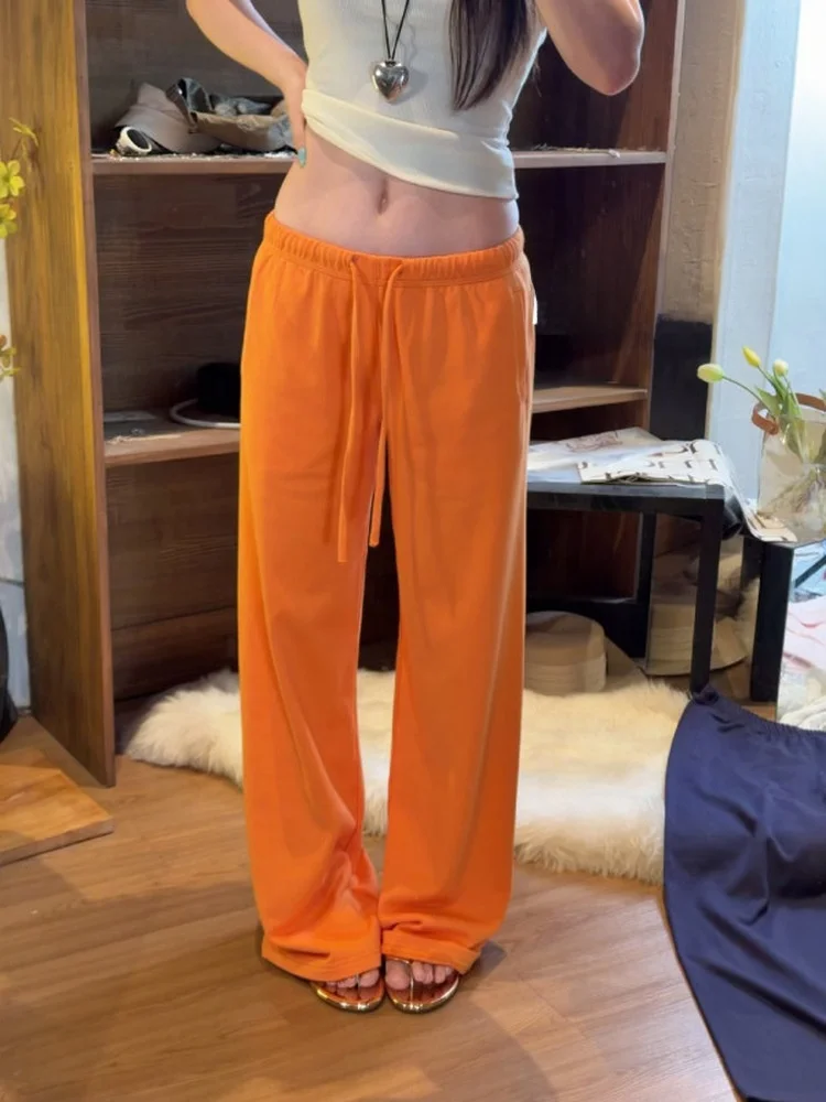 Low Waist Drawstring Straight Leg Cotton Sweatpants Men's Summer Casual Pants Thin Loop Cotton Loose Fit Comfortable Trousers