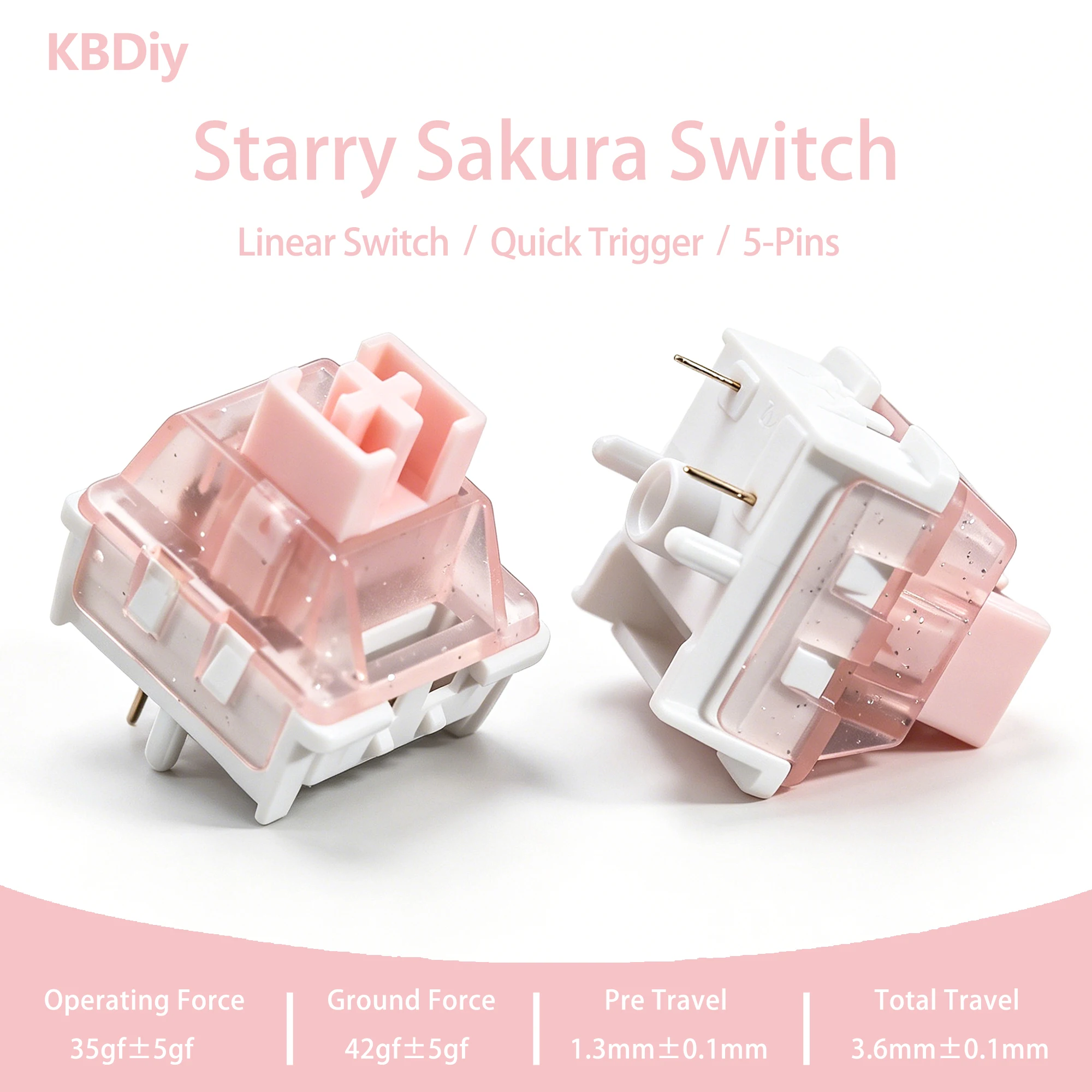 KBDiy Starry Sakura Switch 35gf 5-Pin Linear Creamy Switches Glitter Pink For Custom DIY 60% Gaming Mechanical Keyboard POM Stem