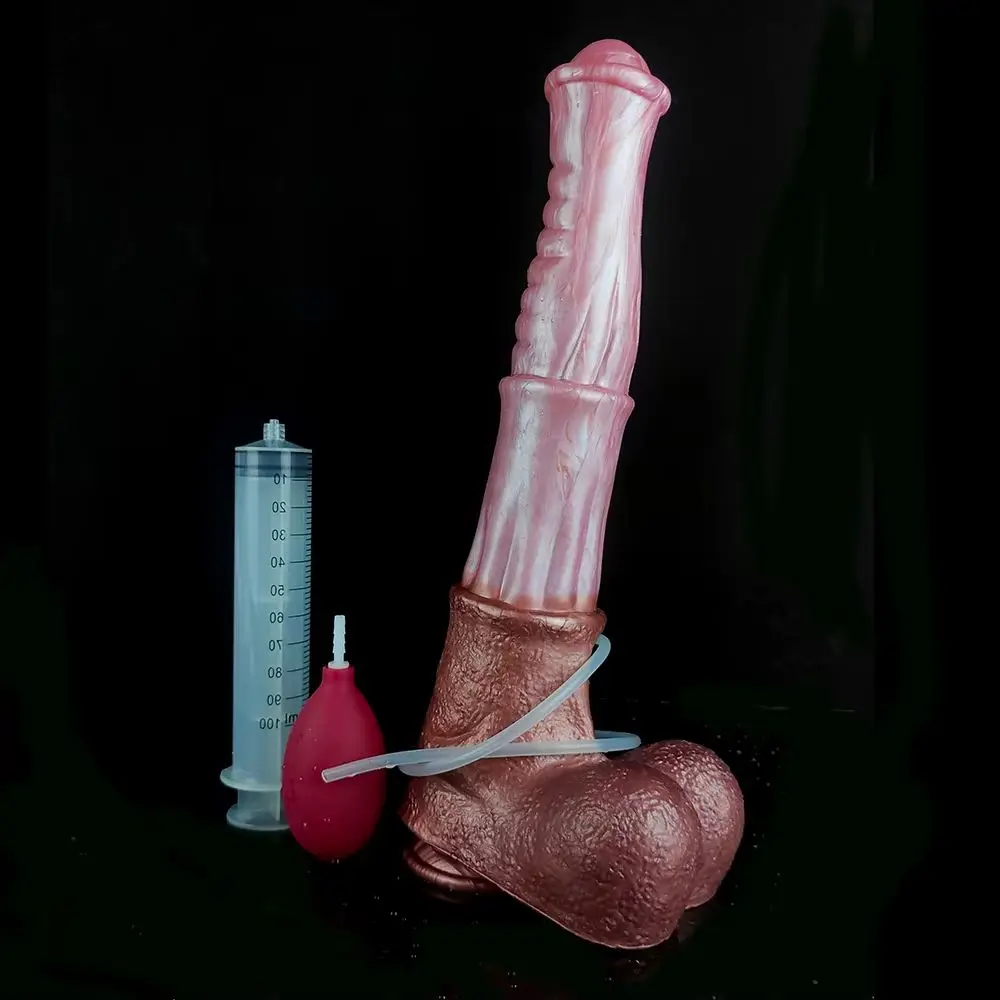 ELKKOST Fantasy Silicone Horse Knot Squirting Dildo Size M L Butt Plug with Suction Cup Ejaculation Penis Adult Sex Toys