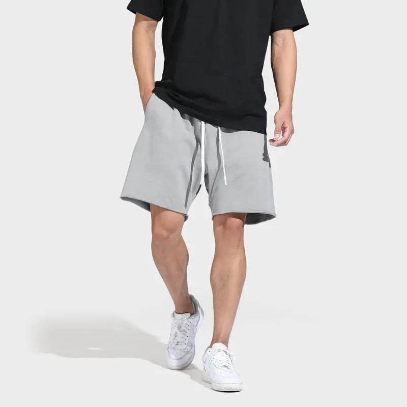 KIDWHXR Summer Man Wide Leg Shorts Casual Elastic Drawstring Waist Male Shorts Soft Comfortable Sport Men Knee Length Shorts